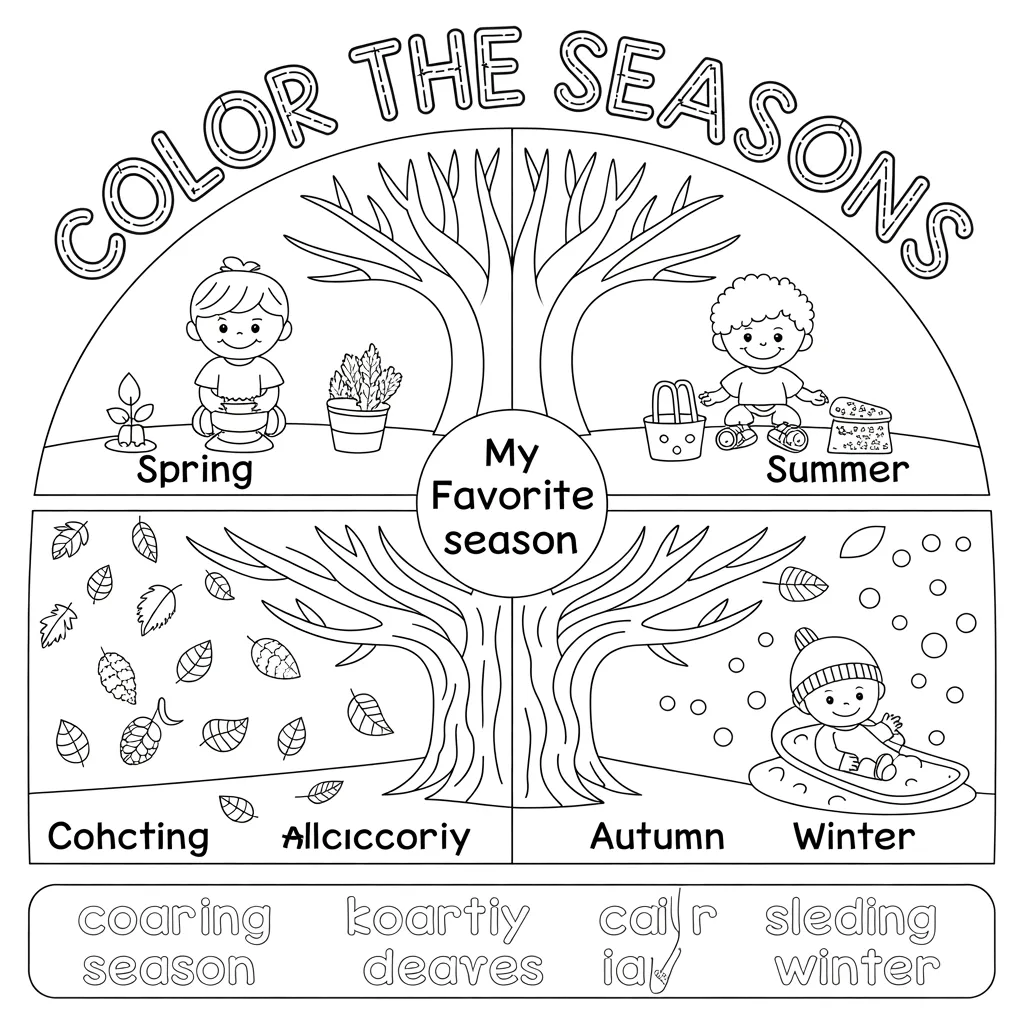 Color the seasons worksheets