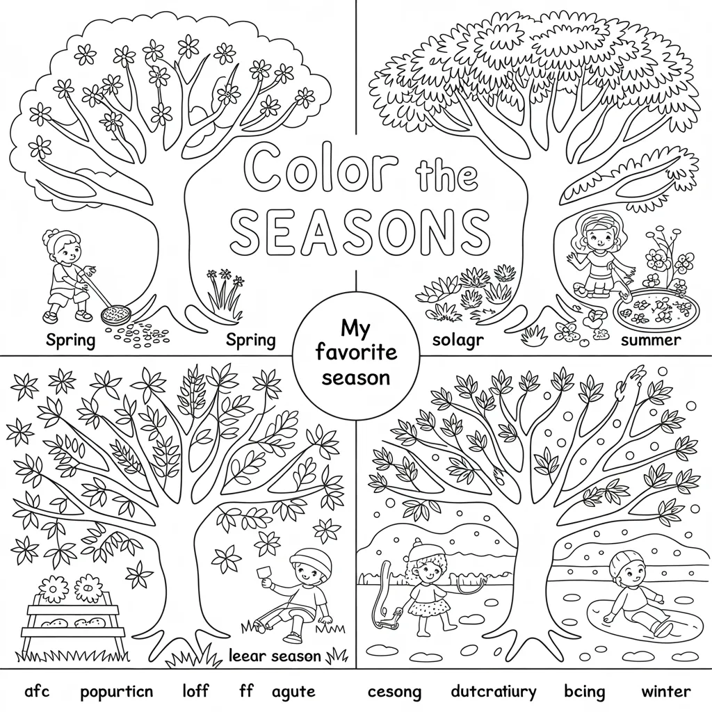 Color the seasons worksheets