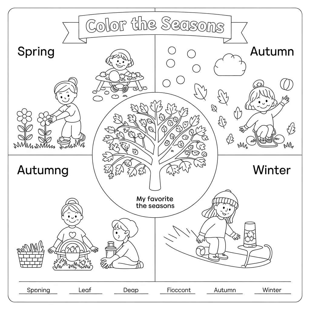 Color the seasons worksheets