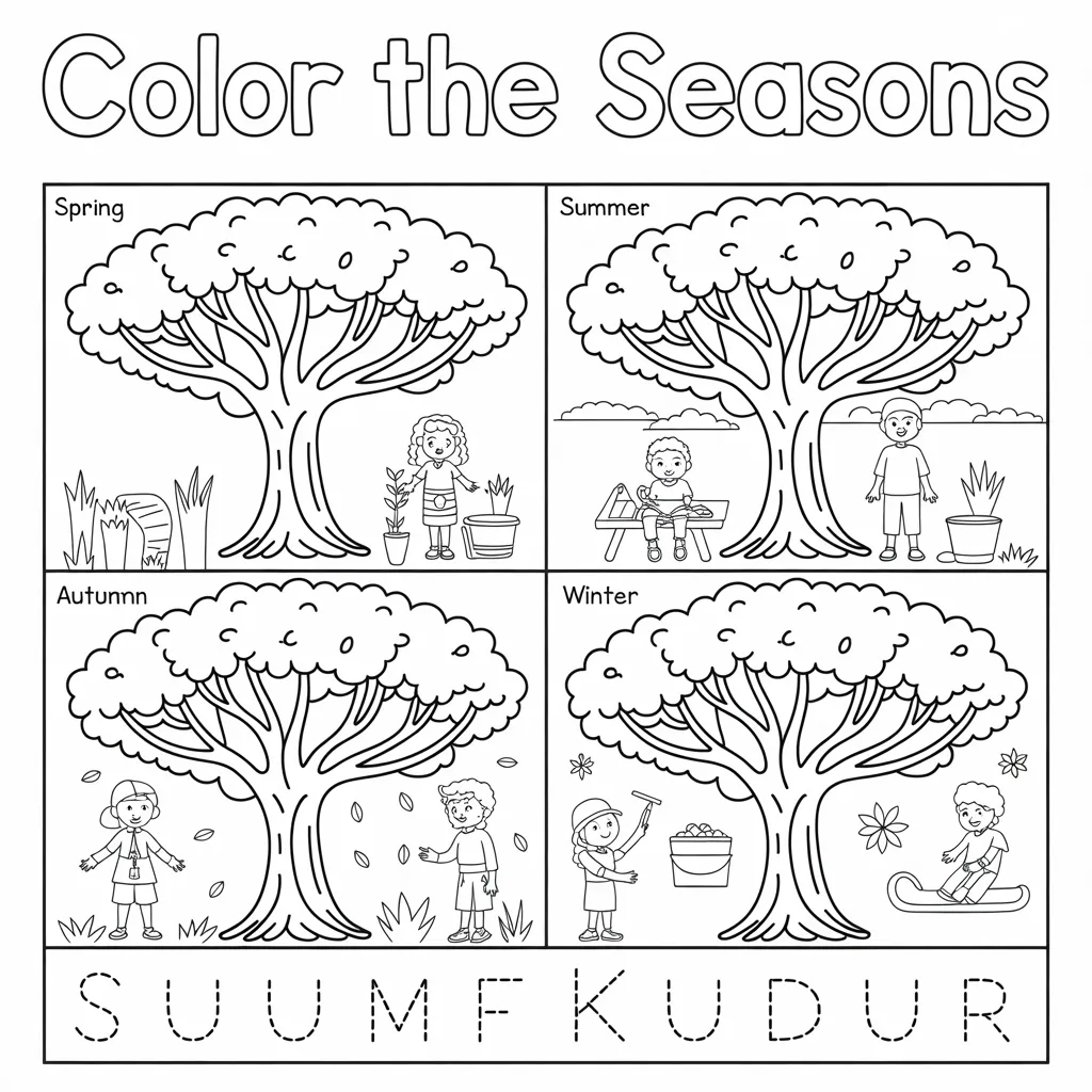 Color the seasons worksheets
