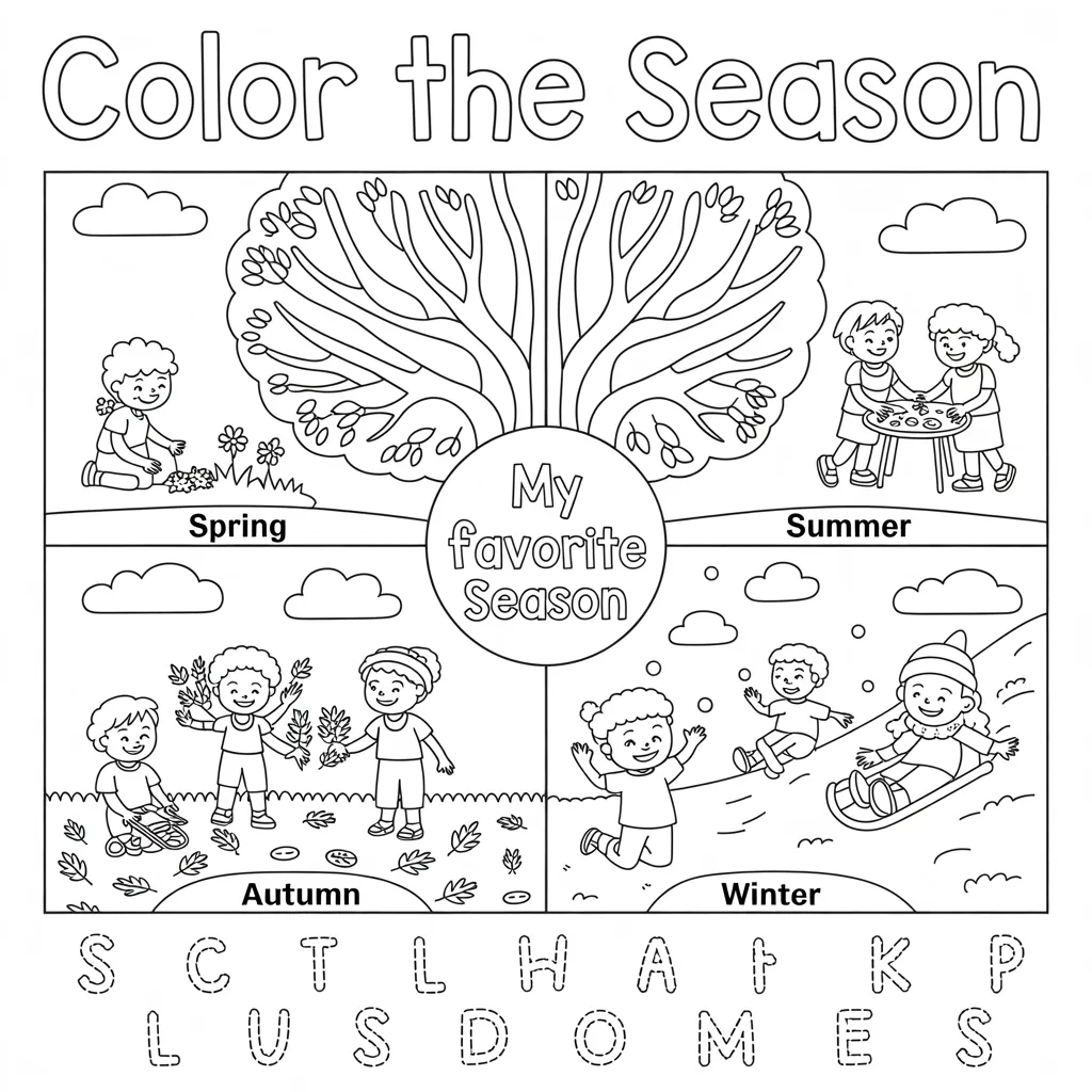 Color the seasons worksheets