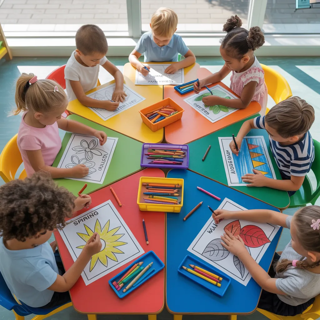 Color the seasons worksheets